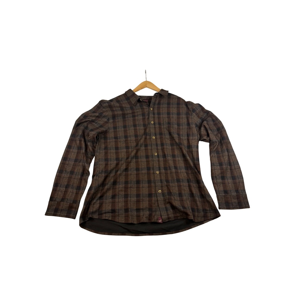 Alesbury Mens XL Brown Black Plaid Long‎ Sleeve Button Down Shirt Stretch Rayon